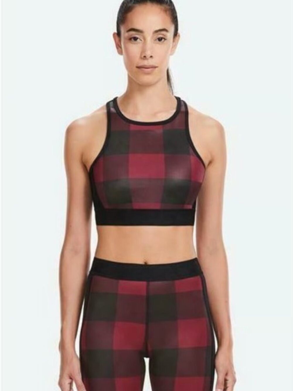 ALALA Harley Sports Bra Women S Red Black Buffalo Plaid High Neck Sportswear